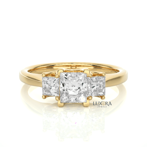 Regal Radiance Three Stone Princess-Cut Diamond Ring | Luxora Jewels