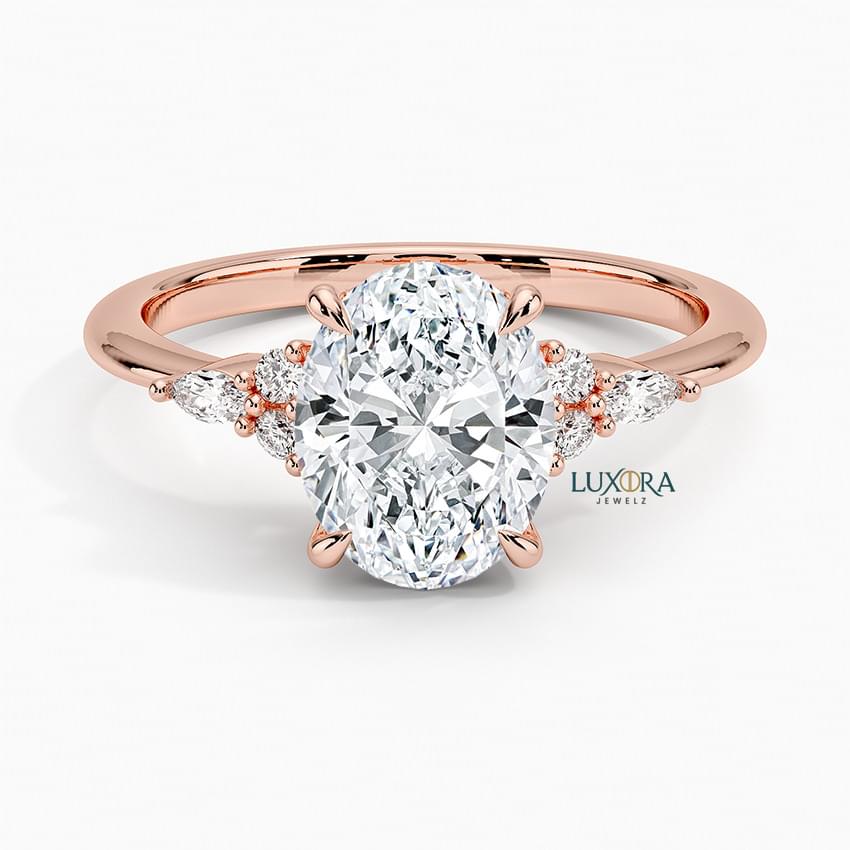 Oval Cut Solitaire Ring with Marquise Accents lux | Luxora Jewelz